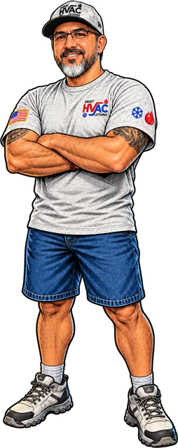 Illustration of Gonzalo, owner of Smart HVAC Solutions, standing with arms crossed